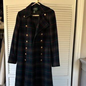 Lauren by Ralph Lauren Women's Black Plaid Long Coat